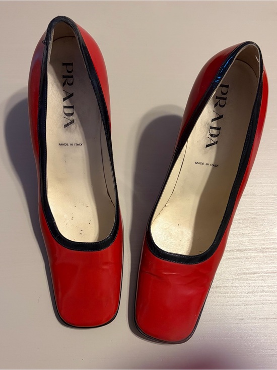 Prada Shoes - Prada Red Leather Pumps with Black Trim
